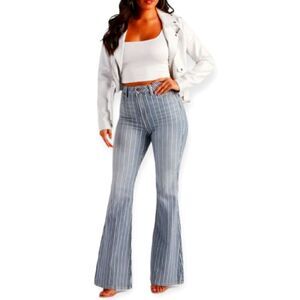 Windsor Bri high-rise pinstripe flare jeans, 11